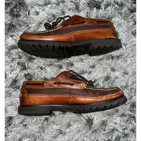 LL Bean Boat Shoes Men 8.5 D Brown Leather Loafer Preppy - Picture 2 of 11